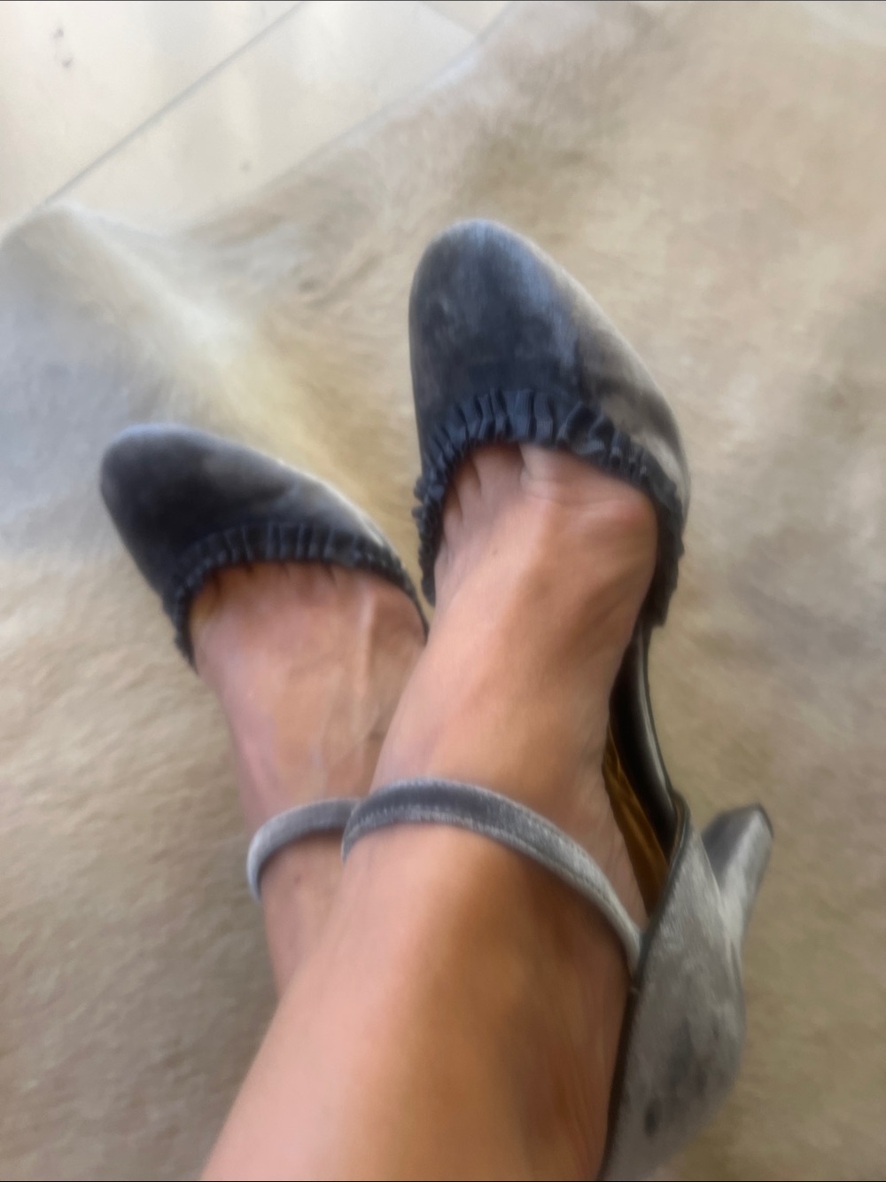 Boden Gray Velvet Mary Jane Strap Heels Ruffle